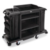 Full Size Housekeeping Cart With Accessory Bundle, Resin, 3 Shelves, 2 Bins, 24.4 x 62.4 x 49, Black