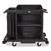Compact Housekeeping Cart, Plastic, 3 Shelves 1 Bin, 23 x 53.12 x 19.1, Black