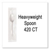 Elegant Dinnerware Heavyweight Cutlery, Individually Wrapped, Spoon, Plastic, White, 420/Box