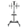 Flat Panel Floor Stand, Tilt Range: -12 To +5, Metal, 1 Shelf, 110 Lb Capacity, 32.6" x 27.6" x 81.5", Silver/Black
