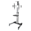 Flat Panel Floor Stand, Tilt Range: -12 To +5, Metal, 1 Shelf, 110 Lb Capacity, 32.6" x 27.6" x 81.5", Silver/Black