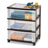 Three-Drawer Durable Storage Cart, Plastic, 22 x 15.69 x 25.48, Clear/Black