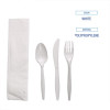 Four-Piece Cutlery Kit, Mediumweight, Fork/Knife/Napkin/Spoon, Plastic, White, 250/Carton