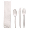 Four-Piece Cutlery Kit, Mediumweight, Fork/Knife/Napkin/Spoon, Plastic, White, 250/Carton