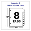 Write And Erase Big Tab Durable Plastic Dividers, 3-Hole Punched, 8-Tab, 11 x 8.5, Assorted, 1 Set
