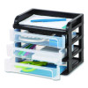 Small Three-Drawer Desktop Storage, 3 Sections, 9.13 X 6.88 X 8.13, Black/Clear