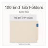 Manila End Tab Folders, Straight Tabs, Letter Size, 0.75" Expansion, Manila, 100/Box