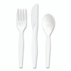 Mediumweight Plastic Cutlery, Fork/Knife/Spoon, Plastic, White, 100/Pack