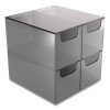 Plastic Cube Desktop Organizer, 4 Compartments, 6 x 6 x 6, Smoke