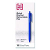 Quick Dry Gel Pen, Retractable, Medium 0.7 Mm, Blue Ink, Blue Barrel, Dozen