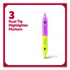 Tank Style Twin Tip Highlighters, Assorted Ink Colors, Chisel Tip, Assorted Barrel Colors, 3/Pack