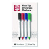 Pen Dry Erase Markers, Bullet Fine Tip, Assorted Colors, 12/Pack