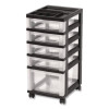 Five-Drawer Rolling Cart With Organizer Top, Plastic, 12.13 x 14.38 x 26.38, Clear/Black