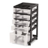 Five-Drawer Rolling Cart With Organizer Top, Plastic, 12.13 x 14.38 x 26.38, Clear/Black