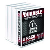 Durable D-Ring View Binders, 3 Rings, 1" Capacity, 11.5" x 8.5", White, 4/Pack