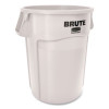 Vented Round Brute Container, 44 Gal, Plastic, White, 4/Carton