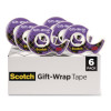 Gift Wrap Tape With Dispenser, 1" Core, 0.75" x 50 Ft, Clear, 6/Pack