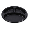 Hi-Impact Plastic Dinnerware, 3-Compartment Plate, 10" Dia, Black, 125/Sleeve, 4 Sleeves/Carton