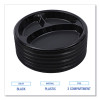 Hi-Impact Plastic Dinnerware, 3-Compartment Plate, 10" Dia, Black, 125/Sleeve, 4 Sleeves/Carton