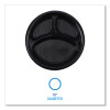 Hi-Impact Plastic Dinnerware, 3-Compartment Plate, 10" Dia, Black, 125/Sleeve, 4 Sleeves/Carton