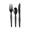 Individually Wrapped Heavyweight Cutlery Set, Fork/Knife/Spoon, Plastic, Black, 250/Carton