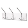 Metal Wall Rack, Three Ball-Tipped Double-Hooks, Metal, 18w x 3.75d x 7h, Satin