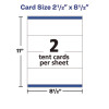 Medium Embossed Tent Cards, White, 8.5 x 2.5, 2 Cards/Sheet, 50 Sheets/Box
