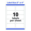 White Shipping Labels-Bulk Packs, Inkjet/Laser Printers, 2 X 4, White, 10/Sheet, 250 Sheets/Box