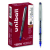 Vision Needle Rollerball Pen, Stick, Fine 0.7 Mm, Blue Ink, Gray/Clear/Blue Barrel, Dozen