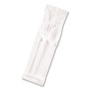 Individually Wrapped Mediumweight Polystyrene Cutlery, Fork/Knife/Teaspoon/Napkin, Plastic, White, 250/Carton