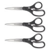 Kleenearth Basic Plastic Handle Scissors, 8" Long, 3.25" Cut Length, Straight Black Handle, 3/Pack