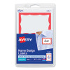 Printable Adhesive Name Badges, 3.38 X 2.33, Red Border, 100/Pack