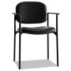 Vl616 Stacking Guest Chair With Arms, Bonded Leather Upholstery, 23.25" x 21" x 32.75", Black Seat, Black Back, Black Base