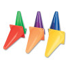 High-Visibility Plastic Cones, 9" Tall, Assorted Colors, 5" x 5" Base, 6/Set