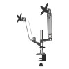 Multi-Directional Dual Monitor Arm, For 30" Monitors, 360 Deg Rotation, 105 Deg Tilt, 360 Deg Pan, Silver/Wh, Supports 20 Lbs