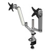 Multi-Directional Dual Monitor Arm, For 30" Monitors, 360 Deg Rotation, 105 Deg Tilt, 360 Deg Pan, Silver/Wh, Supports 20 Lbs