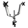 Multi-Directional Dual Monitor Arm, For 30" Monitors, 360 Deg Rotation, 105 Deg Tilt, 360 Deg Pan, Silver/Wh, Supports 20 Lbs