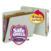 End Tab Pressboard Classification Folders, Expands 2", 1 Divider, 4 Safeshield Fasteners, Letter Size, Gray-Green, 10/Box