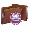 End Tab Pressboard Classification Folders, Expands 2", 1 Divider, 4 Safeshield Fasteners, Letter Size, Red, 10/Box