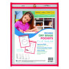 Reusable Dry Erase Pockets, Super Heavy-Duty, Top Load 9 x 12 Insert, Clear Front, Neon Red Border, 30/Pack