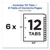 Customizable Toc Ready Index Multicolor Tab Dividers, 12-Tab, 1 To 12, 11 x 8.5, White, Traditional Color Tabs, 6 Sets