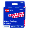 Handwrite-Only Permanent Self-Adhesive Round Color-Coding Labels In Dispensers, 0.25" Dia, Red, 450/Roll, (5790)