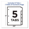 Customizable Toc Ready Index Multicolor Tab Dividers, 5-Tab, 1 To 5, 11 x 8.5, White, Traditional Color Tabs, 1 Set