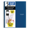 Wirebound Notebook, 5-Subject, Medium/College Rule, Randomly Assorted Cover Color, (200) 11 x 8.5 Sheets