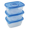Deep Dish Food Storage Containers, 64 Oz, Clear/Blue, Plastic, 3/Pack