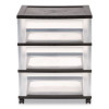Three-Drawer Durable Storage Cart, Plastic, 22 x 15.69 x 25.48, Clear/Black