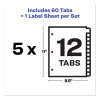 Print And Apply Index Maker Clear Label Dividers, 12-Tab, White Tabs, 11 x 8.5, White, 5 Sets