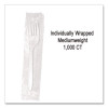 Individually Wrapped Mediumweight Cutlery, Fork, Plastic, White, 1,000/Carton
