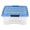 Stack And Pull Latching Flat Lid Storage Box, 6.73 Gal, 16.5" X 22" X 6.5", Clear/Translucent Blue