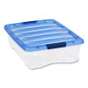 Stack And Pull Latching Flat Lid Storage Box, 6.73 Gal, 16.5" X 22" X 6.5", Clear/Translucent Blue